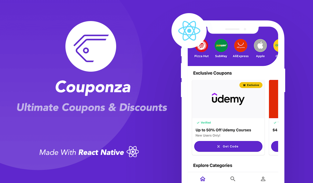 Couponza Mobile – React Native Ultimate Coupons & Discounts